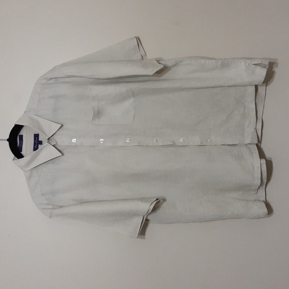 Alan flusser men's casual button down shirt short sleeves 100% linen size L